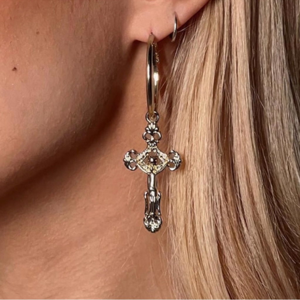 Princess Polly Gold Cross Hoop Earrings